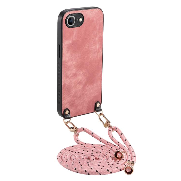 For  iPhone 16e Vintage Leather PC Back Cover Phone Case with Crossbody Strap(Pink) - iPhone 16e Cases by PMC TechLife | Online Shopping South Africa | PMC TechLife | Buy Now Pay Later Mobicred