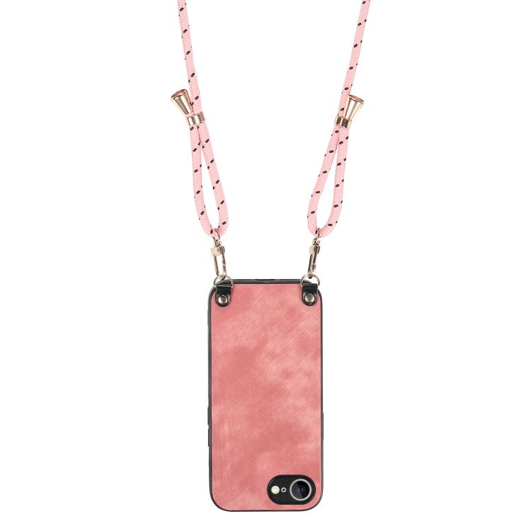 For  iPhone 16e Vintage Leather PC Back Cover Phone Case with Crossbody Strap(Pink) - iPhone 16e Cases by PMC TechLife | Online Shopping South Africa | PMC TechLife | Buy Now Pay Later Mobicred