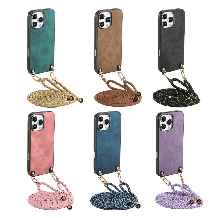 For  iPhone 16e Vintage Leather PC Back Cover Phone Case with Crossbody Strap(Blue) - iPhone 16e Cases by PMC TechLife | Online Shopping South Africa | PMC TechLife | Buy Now Pay Later Mobicred