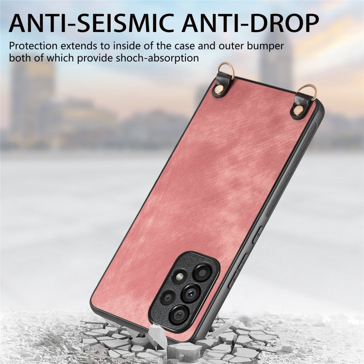 For Samsung Galaxy S25 5G Vintage Leather PC Back Cover Phone Case with Crossbody Strap(Pink) - Galaxy S25 5G Cases by PMC Jewellery | Online Shopping South Africa | PMC Jewellery | Buy Now Pay Later Mobicred