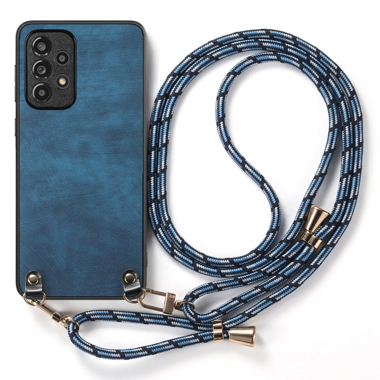For Samsung Galaxy S25 5G Vintage Leather PC Back Cover Phone Case with Crossbody Strap(Blue) - Galaxy S25 5G Cases by PMC Jewellery | Online Shopping South Africa | PMC Jewellery | Buy Now Pay Later Mobicred