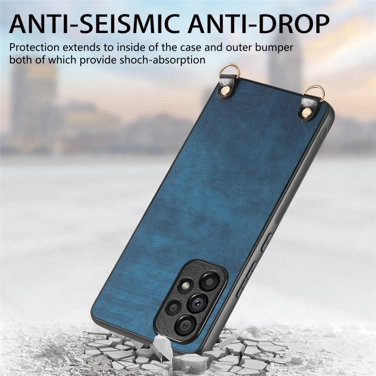 For Samsung Galaxy S25 5G Vintage Leather PC Back Cover Phone Case with Crossbody Strap(Blue) - Galaxy S25 5G Cases by PMC Jewellery | Online Shopping South Africa | PMC Jewellery | Buy Now Pay Later Mobicred