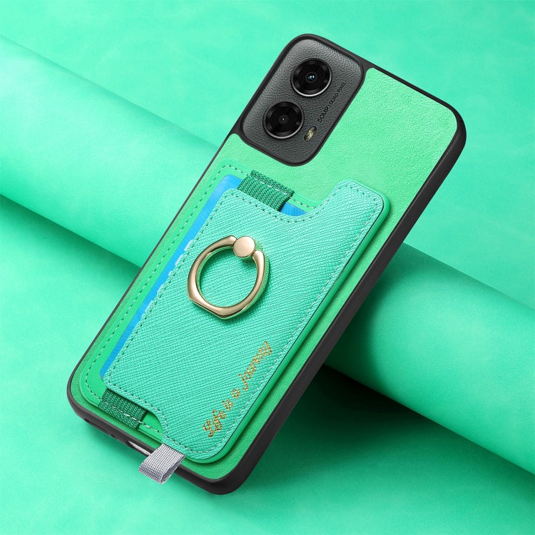 For Motorola Moto G 5G 2024 Retro Magsafe Cross Leather Ring Holder Card Bag Phone Case(Green) - Motorola Cases by PMC Jewellery | Online Shopping South Africa | PMC Jewellery | Buy Now Pay Later Mobicred