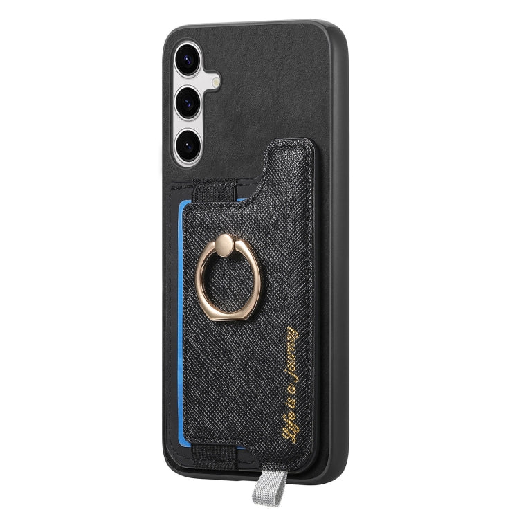 For Samsung Galaxy S25+ 5G Retro Cross Leather Ring Horizontal Insert Card Bag MagSafe Phone Case(Black) - free shipping - PMC Jewellery - Order now!