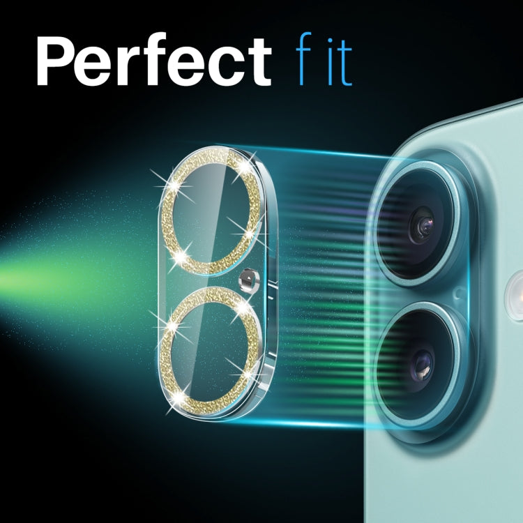 For iPhone 16 / 16 Plus NORTHJO Camera Lens Protector Glitter Ring 3D Tempered Glass Film(Gold) - free shipping - PMC Jewellery - Order now!