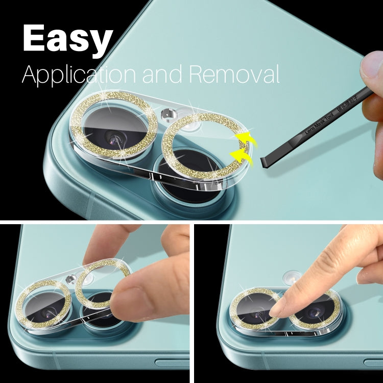 For iPhone 16 / 16 Plus NORTHJO Camera Lens Protector Glitter Ring 3D Tempered Glass Film(Gold) - free shipping - PMC Jewellery - Order now!