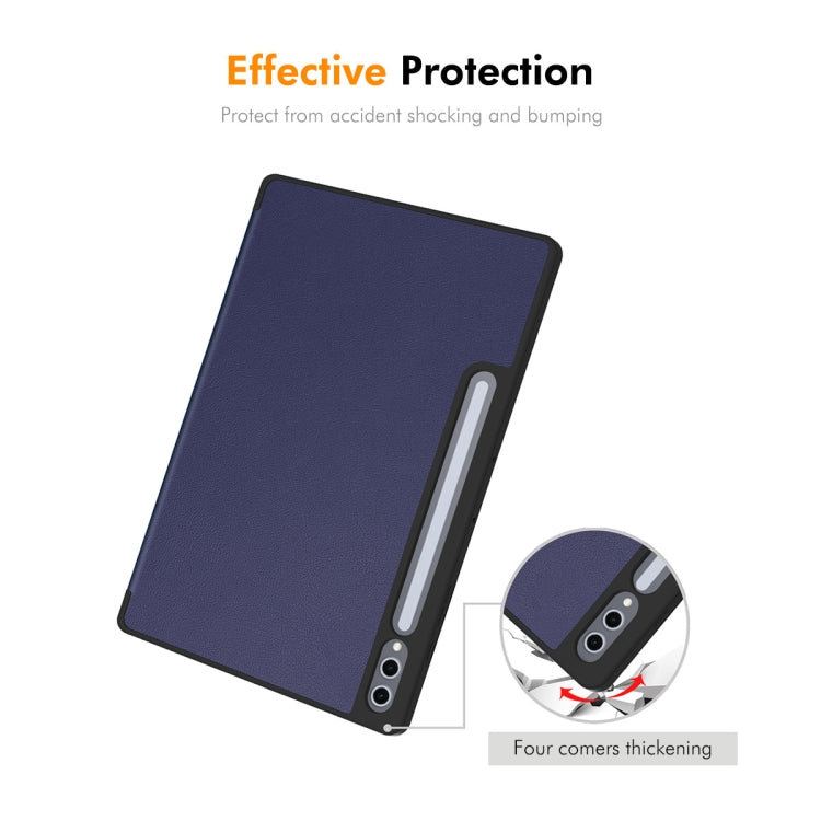 For Samsung Galaxy Tab S10 Ultra / S9 Ultra ENKAY Tri-fold Custer Texture TPU Leather Smart Tablet Case with Pen Slot(Dark Blue) - free shipping - PMC Jewellery - Order now!