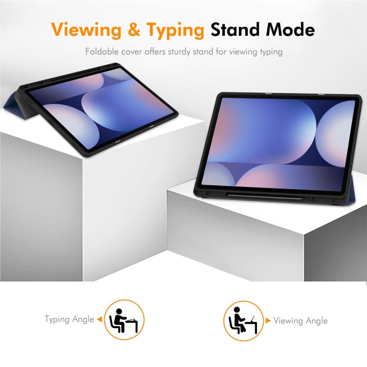 For Samsung Galaxy Tab S10 Ultra / S9 Ultra ENKAY Tri-fold Custer Texture TPU Leather Smart Tablet Case with Pen Slot(Grey) - free shipping - PMC Jewellery - Order now!
