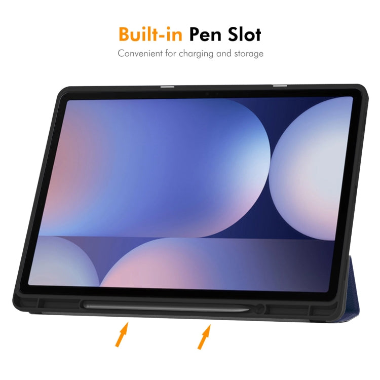 For Samsung Galaxy Tab S10 Ultra / S9 Ultra ENKAY Tri-fold Custer Texture TPU Leather Smart Tablet Case with Pen Slot(Grey) - free shipping - PMC Jewellery - Order now!