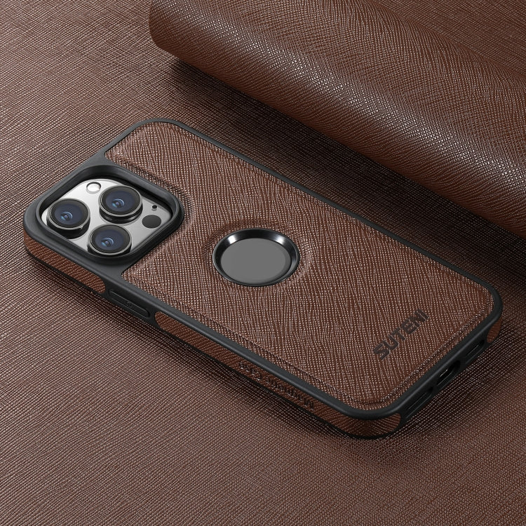 For iPhone 16 Plus Suteni G1 Cross Texture MagSafe Phone Case(Brown) - iPhone 16 Plus Cases by Suteni | Online Shopping South Africa | PMC Jewellery | Buy Now Pay Later Mobicred