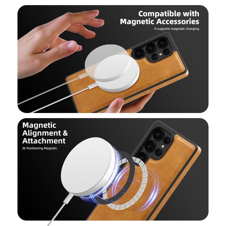 For Samsung Galaxy S25 5G Shield Multi-functional MagSafe Card Bag Phone Case(Brown) - Galaxy S25 5G Cases by PMC Jewellery | Online Shopping South Africa | PMC Jewellery | Buy Now Pay Later Mobicred