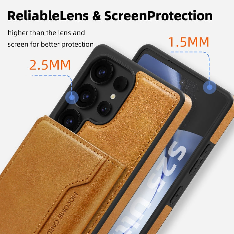 For Samsung Galaxy S25 5G Shield Multi-functional MagSafe Card Bag Phone Case(Brown) - Galaxy S25 5G Cases by PMC Jewellery | Online Shopping South Africa | PMC Jewellery | Buy Now Pay Later Mobicred