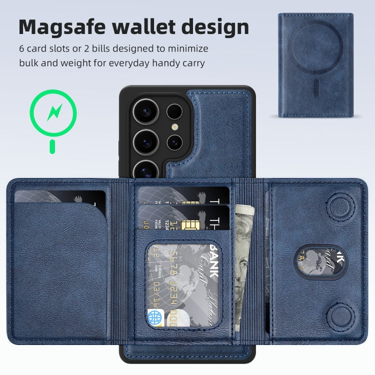 For Samsung Galaxy S25 5G Shield Multi-functional MagSafe Card Bag Phone Case(Blue) - Galaxy S25 5G Cases by PMC Jewellery | Online Shopping South Africa | PMC Jewellery | Buy Now Pay Later Mobicred