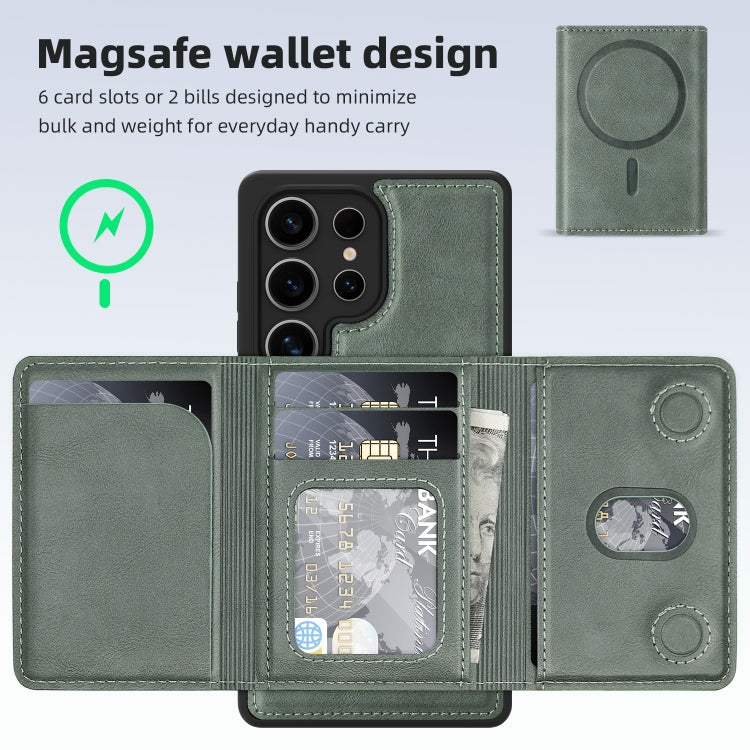 For Samsung Galaxy S25 5G Shield Multi-functional MagSafe Card Bag Phone Case(Green) - Galaxy S25 5G Cases by PMC Jewellery | Online Shopping South Africa | PMC Jewellery | Buy Now Pay Later Mobicred