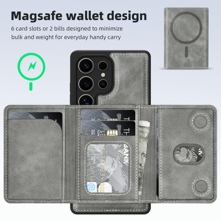 For Samsung Galaxy S25 5G Shield Multi-functional MagSafe Card Bag Phone Case(Grey) - Galaxy S25 5G Cases by PMC Jewellery | Online Shopping South Africa | PMC Jewellery | Buy Now Pay Later Mobicred
