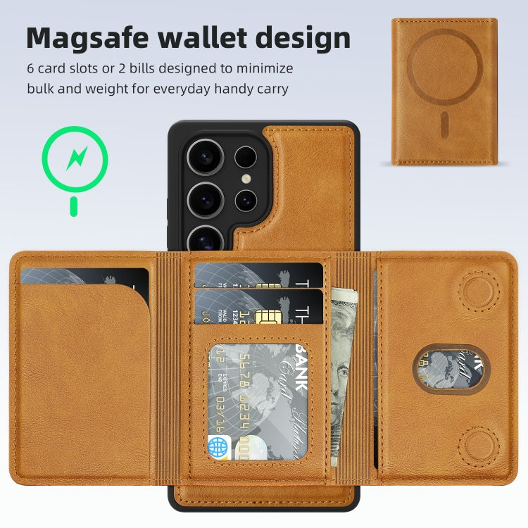 For Samsung Galaxy S25+ 5G Shield Multi-functional MagSafe Card Bag Phone Case(Brown) - Galaxy S25+ 5G Cases by PMC Jewellery | Online Shopping South Africa | PMC Jewellery | Buy Now Pay Later Mobicred