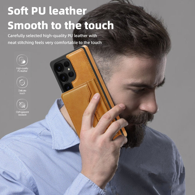 For Samsung Galaxy S25+ 5G Shield Multi-functional MagSafe Card Bag Phone Case(Brown) - Galaxy S25+ 5G Cases by PMC Jewellery | Online Shopping South Africa | PMC Jewellery | Buy Now Pay Later Mobicred