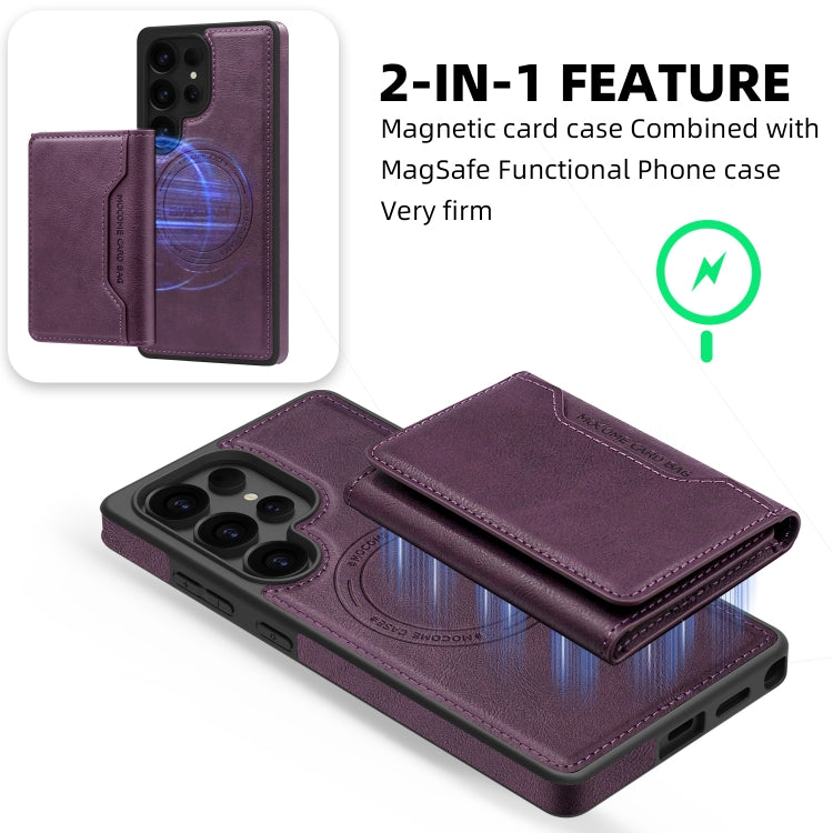 For Samsung Galaxy S25+ 5G Shield Multi-functional MagSafe Card Bag Phone Case(Purple) - Galaxy S25+ 5G Cases by PMC Jewellery | Online Shopping South Africa | PMC Jewellery | Buy Now Pay Later Mobicred