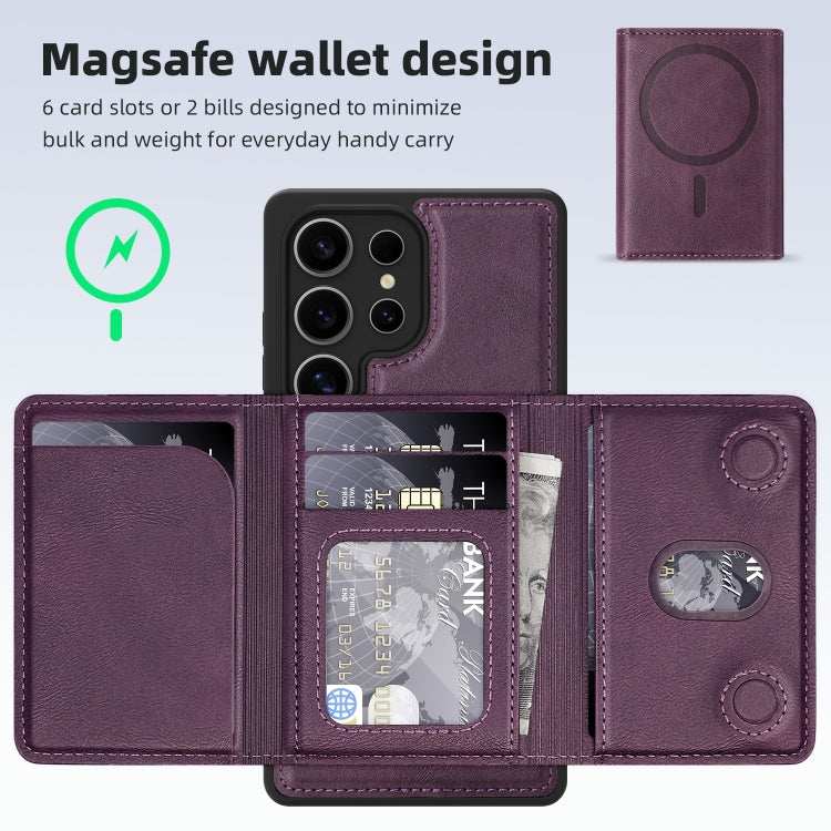 For Samsung Galaxy S25+ 5G Shield Multi-functional MagSafe Card Bag Phone Case(Purple) - Galaxy S25+ 5G Cases by PMC Jewellery | Online Shopping South Africa | PMC Jewellery | Buy Now Pay Later Mobicred