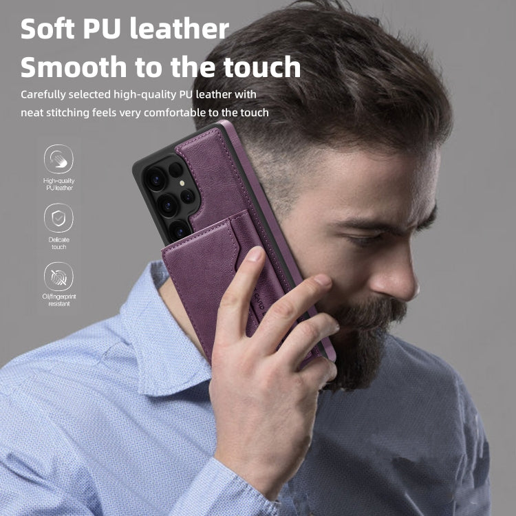 For Samsung Galaxy S25+ 5G Shield Multi-functional MagSafe Card Bag Phone Case(Purple) - Galaxy S25+ 5G Cases by PMC Jewellery | Online Shopping South Africa | PMC Jewellery | Buy Now Pay Later Mobicred