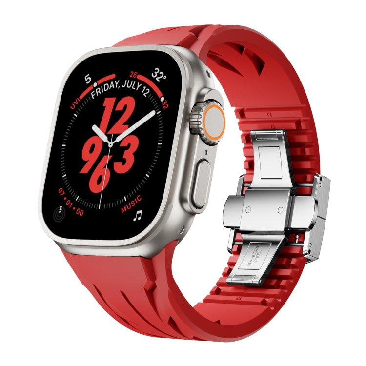 For Apple Watch 44mm / 45mm / 46mm / 49mm Tailor Stainless Steel Silver Butterfly Buckle Silicone Watch Band(Red) - free shipping - PMC TechLife - Order now!