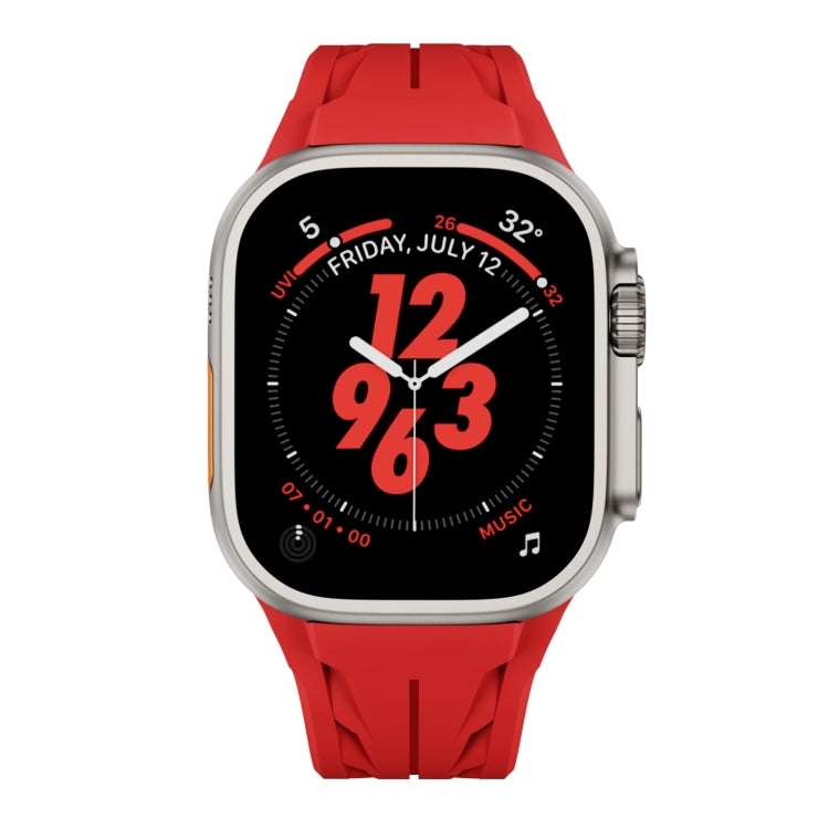 For Apple Watch 44mm / 45mm / 46mm / 49mm Tailor Stainless Steel Silver Butterfly Buckle Silicone Watch Band(Red) - free shipping - PMC TechLife - Order now!