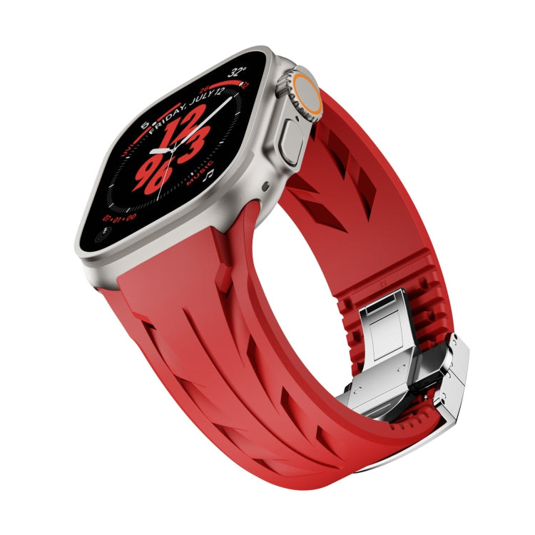 For Apple Watch 44mm / 45mm / 46mm / 49mm Tailor Stainless Steel Silver Butterfly Buckle Silicone Watch Band(Red) - free shipping - PMC TechLife - Order now!