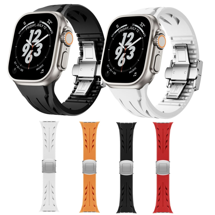 For Apple Watch 44mm / 45mm / 46mm / 49mm Tailor Stainless Steel Silver Butterfly Buckle Silicone Watch Band(Red) - free shipping - PMC TechLife - Order now!