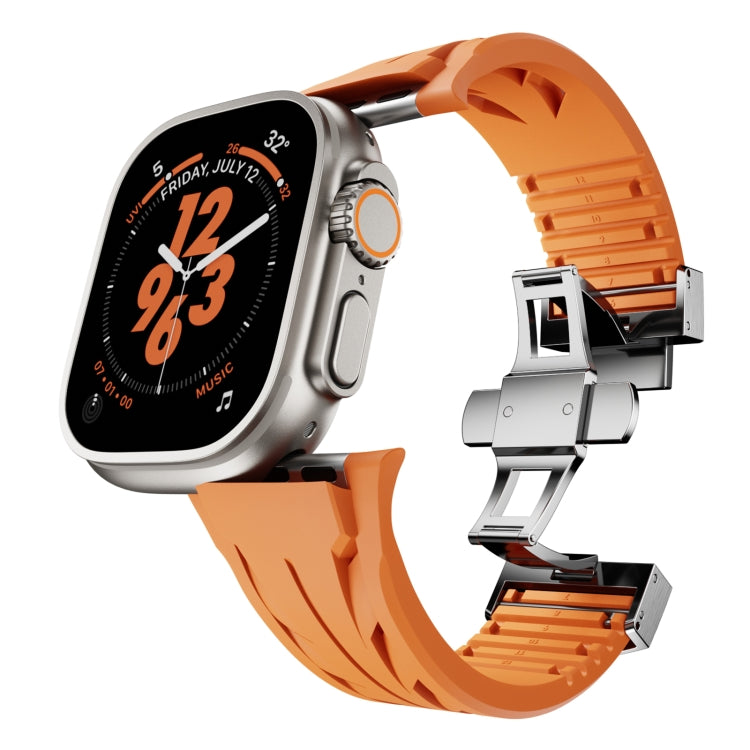For Apple Watch 44mm / 45mm / 46mm / 49mm Tailor Stainless Steel Silver Butterfly Buckle Silicone Watch Band(Orange) - free shipping - PMC TechLife - Order now!