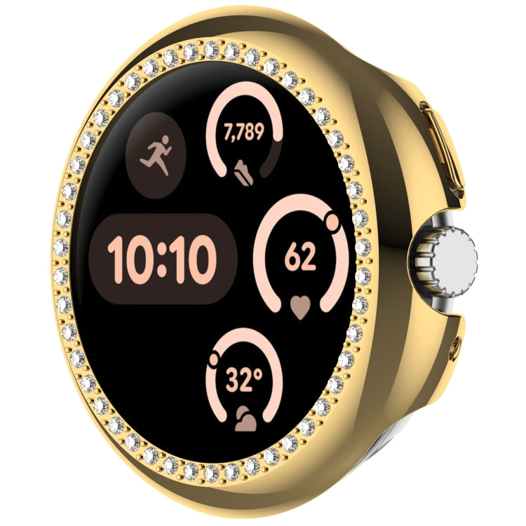 For Google Pixel Watch Diamond Electroplated PC Half Coverage Watch Protective Case(Gold) - Watch Cases by PMC TechLife | Online Shopping South Africa | PMC TechLife | Buy Now Pay Later Mobicred