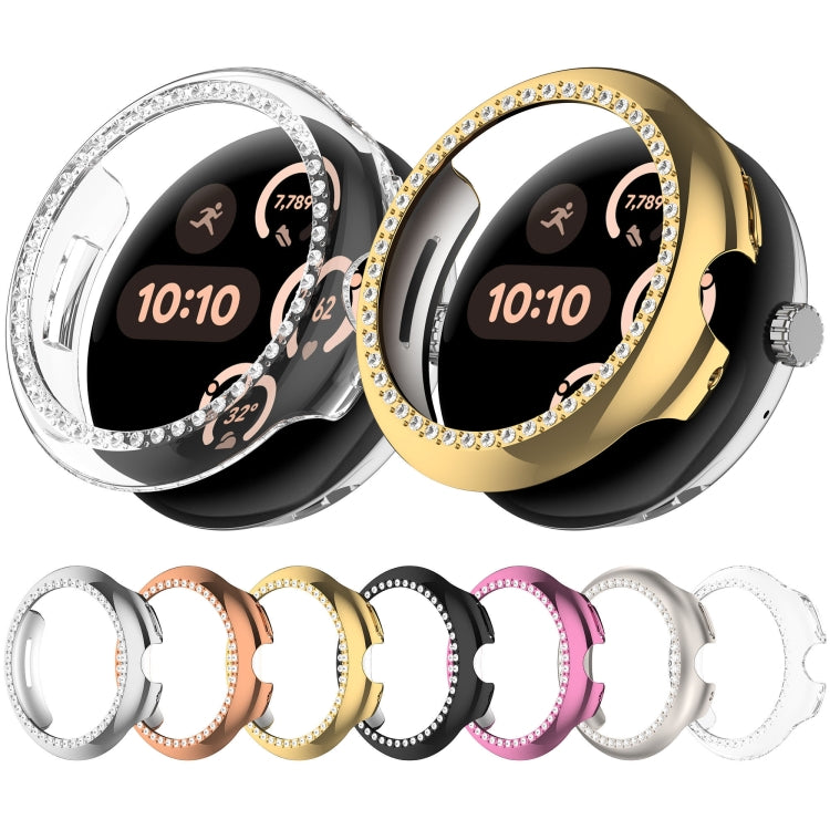 For Google Pixel Watch Diamond Electroplated PC Half Coverage Watch Protective Case(Gold) - Watch Cases by PMC TechLife | Online Shopping South Africa | PMC TechLife | Buy Now Pay Later Mobicred