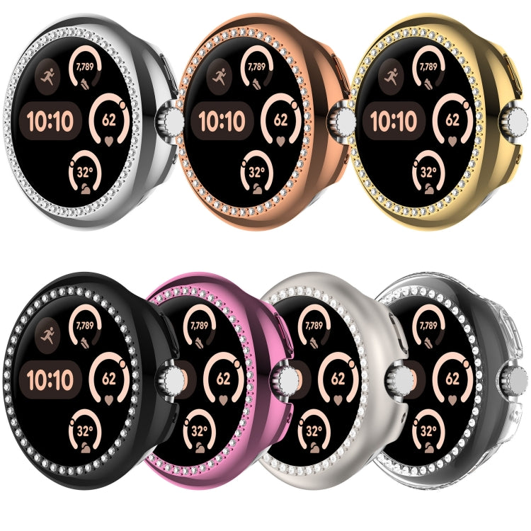 For Google Pixel Watch 3 45mm Diamond Electroplated PC Half Coverage Watch Protective Case(Rose Gold) - Watch Cases by PMC TechLife | Online Shopping South Africa | PMC TechLife | Buy Now Pay Later Mobicred
