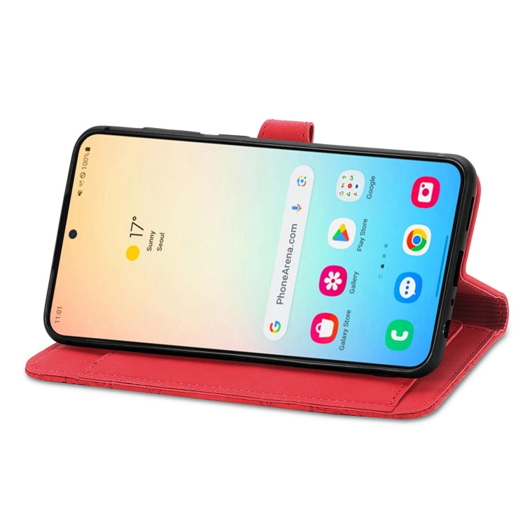 For Samsung Galaxy S25 5G Embossed Flower Zipper Leather Phone Case(Red) - Galaxy S25 5G Cases by PMC TechLife | Online Shopping South Africa | PMC TechLife | Buy Now Pay Later Mobicred