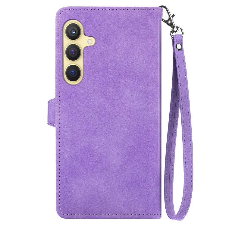 For Samsung Galaxy S25 5G Embossed Flower Zipper Leather Phone Case(Purple) - Galaxy S25 5G Cases by PMC TechLife | Online Shopping South Africa | PMC TechLife | Buy Now Pay Later Mobicred