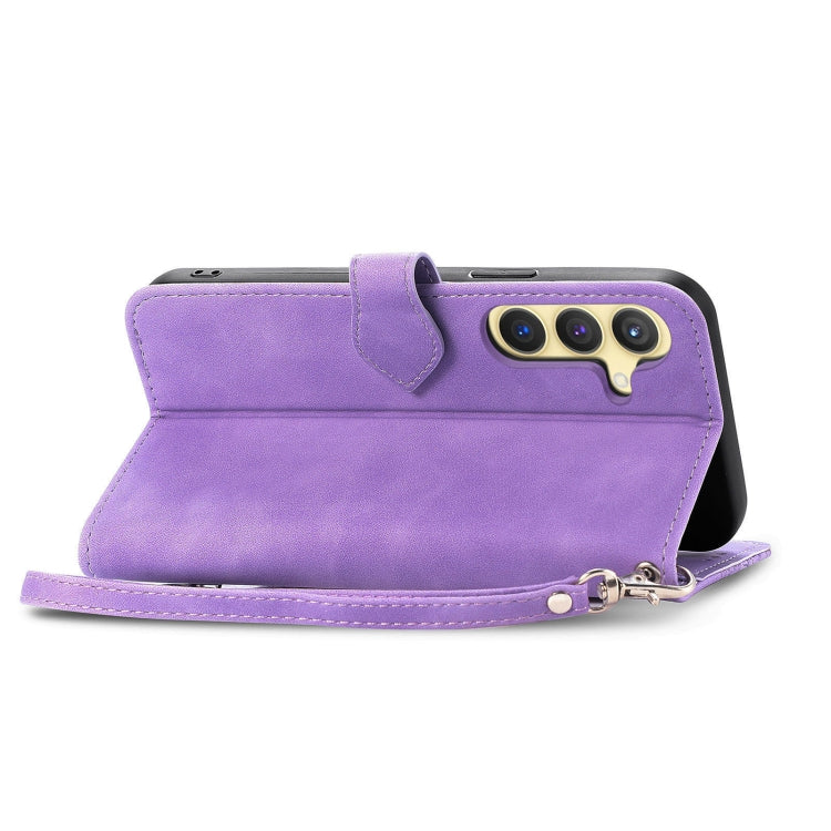For Samsung Galaxy S25 5G Embossed Flower Zipper Leather Phone Case(Purple) - Galaxy S25 5G Cases by PMC TechLife | Online Shopping South Africa | PMC TechLife | Buy Now Pay Later Mobicred
