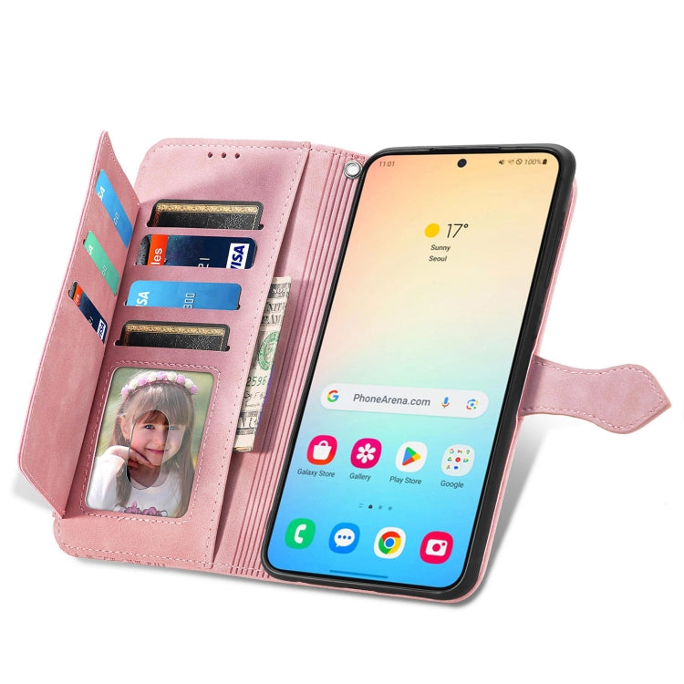 For Samsung Galaxy S25+ 5G Embossed Flower Zipper Leather Phone Case(Pink) - Galaxy S25+ 5G Cases by PMC TechLife | Online Shopping South Africa | PMC TechLife | Buy Now Pay Later Mobicred