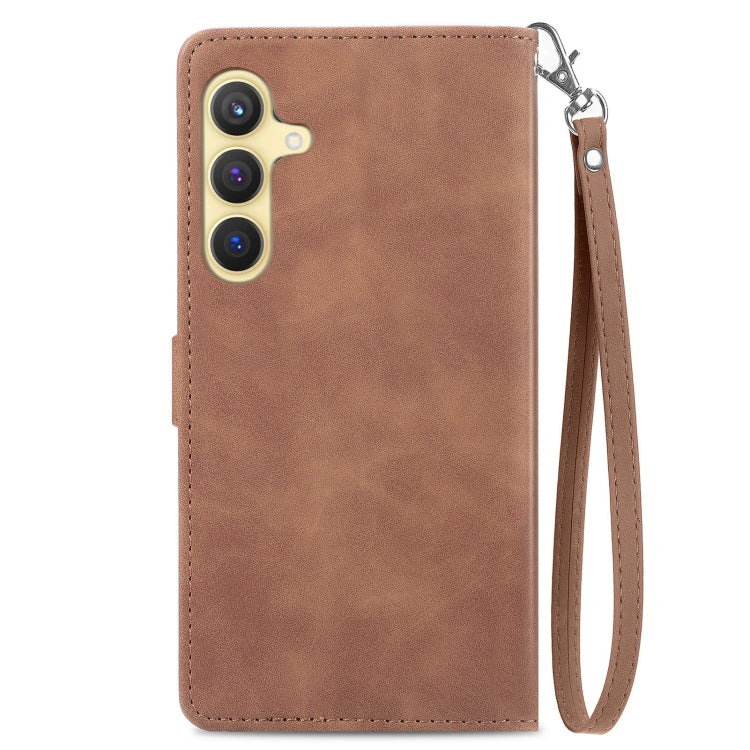 For Samsung Galaxy S25+ 5G Embossed Flower Zipper Leather Phone Case(Brown) - Galaxy S25+ 5G Cases by PMC TechLife | Online Shopping South Africa | PMC TechLife | Buy Now Pay Later Mobicred
