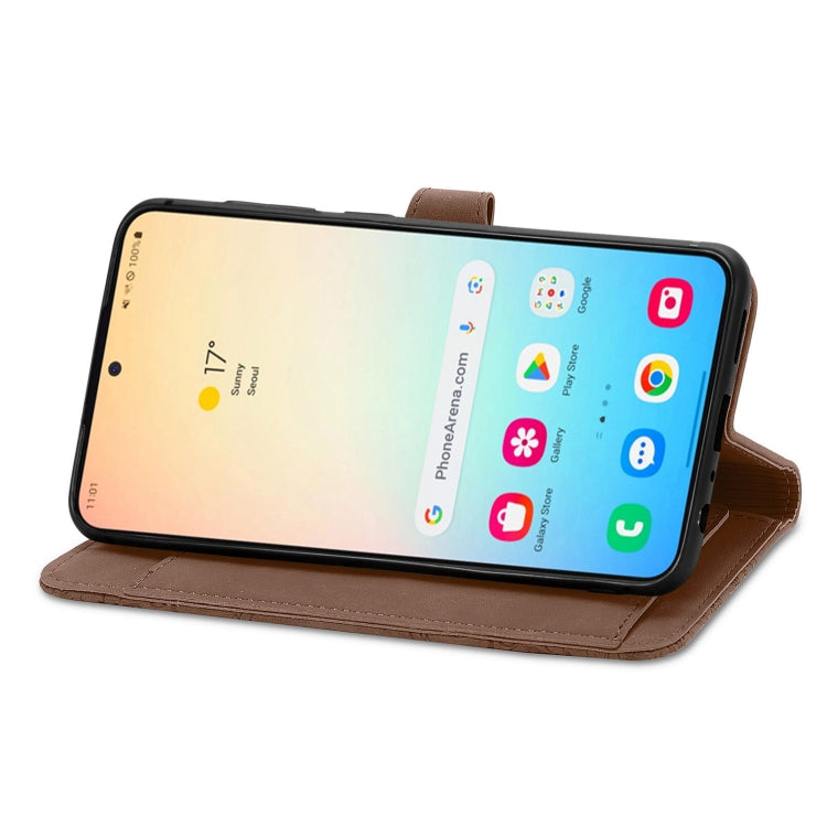 For Samsung Galaxy S25+ 5G Embossed Flower Zipper Leather Phone Case(Brown) - Galaxy S25+ 5G Cases by PMC TechLife | Online Shopping South Africa | PMC TechLife | Buy Now Pay Later Mobicred