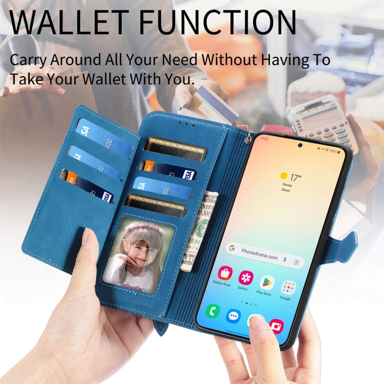 For Samsung Galaxy S25 5G Embossed Flower Zipper Leather Phone Case(Brown) - Galaxy S25 5G Cases by PMC TechLife | Online Shopping South Africa | PMC TechLife | Buy Now Pay Later Mobicred