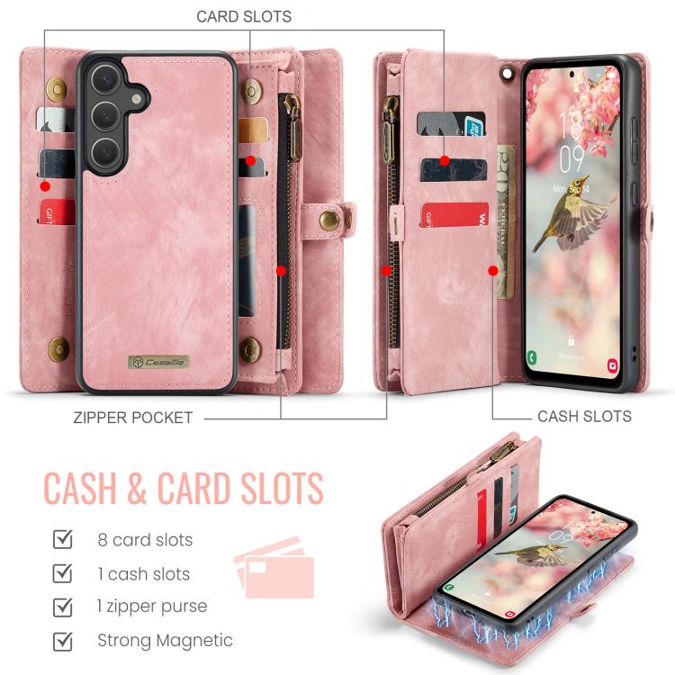 For Samsung Galaxy S25+ 5G CaseMe 008 Detachable Multifunctional Leather Phone Case(Pink) - Galaxy S25+ 5G Cases by CaseMe | Online Shopping South Africa | PMC TechLife | Buy Now Pay Later Mobicred