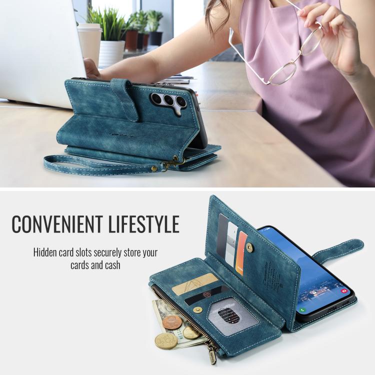 For Samsung Galaxy S25 5G CaseMe C30 Card Slots Zipper Wallet Leather Phone Case(Blue) - free shipping - PMC Jewellery - Order now!