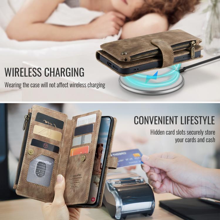 For Samsung Galaxy S25+ 5G CaseMe C30 Card Slots Zipper Wallet Leather Phone Case(Brown) - free shipping - PMC Jewellery - Order now!