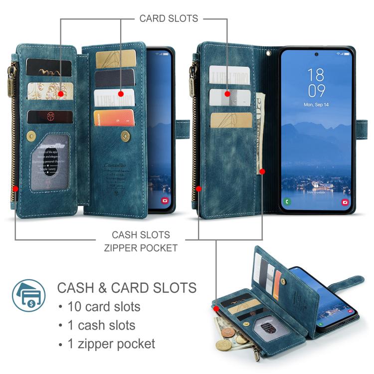 For Samsung Galaxy S25+ 5G CaseMe C30 Card Slots Zipper Wallet Leather Phone Case(Blue) - free shipping - PMC Jewellery - Order now!