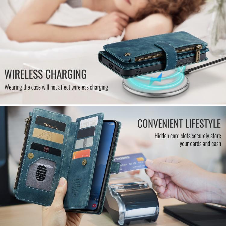 For Samsung Galaxy S25+ 5G CaseMe C30 Card Slots Zipper Wallet Leather Phone Case(Blue) - free shipping - PMC Jewellery - Order now!