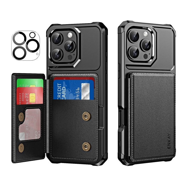 For iPhone 16 Pro ENKAY Hat-Prince Card Slot Wallet TPU Back Leather Phone Case with Lens Film(Black) - free shipping - PMC Jewellery - Order now!