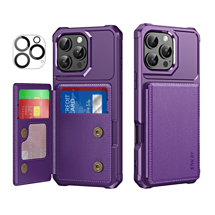 For iPhone 16 Pro ENKAY Hat-Prince Card Slot Wallet TPU Back Leather Phone Case with Lens Film(Purple) - free shipping - PMC Jewellery - Order now!
