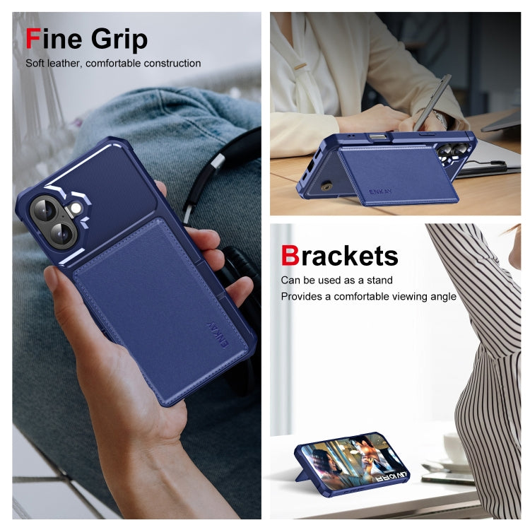 For iPhone 16 ENKAY Hat-Prince Card Slot Wallet TPU Back Leather Phone Case with Lens Film(Black) - free shipping - PMC Jewellery - Order now!