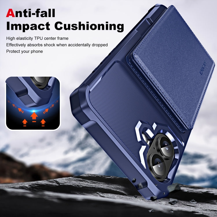 For iPhone 16 ENKAY Hat-Prince Card Slot Wallet TPU Back Leather Phone Case with Lens Film(Dark Blue) - free shipping - PMC Jewellery - Order now!