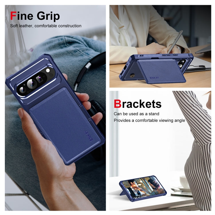 For Google Pixel 9 Pro XL ENKAY Hat-Prince Card Slot Wallet TPU Back Leather Phone Case with Lens Film(Cyan) - free shipping - PMC TechLife - Order now!