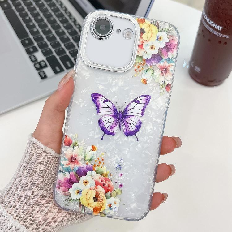 For iPhone 16e Plating Texture Butterfly TPU Phone Case with Glitter Lens Film(Flowers Butterflies HU1) - iPhone 16e Cases by PMC TechLife | Online Shopping South Africa | PMC TechLife | Buy Now Pay Later Mobicred